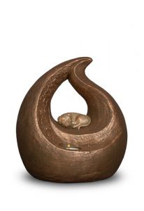 Dog urn teardrop with lying dog and candle holder