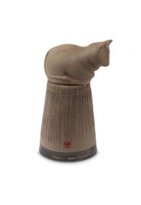 Handmade Ceramic Cat Urn with Heart – Anthracite