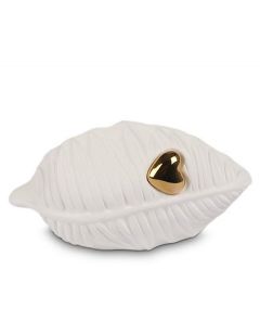 Leaf shaped cremation ashes mini urn with golden heart