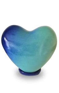 Handmade pink infant cremation urn 'Heart' blue/green