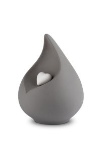 Porcelain keepsake teardrop urn ‘Celest’ - grey with white heart