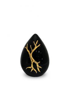 Ceramic teardrop keepsake urn for ashes 'Kintsugi' black