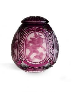 Crystal glass cremation urn with leaves