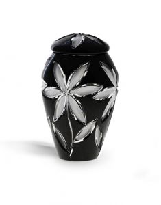 Crystal glass cremation urn with leaves