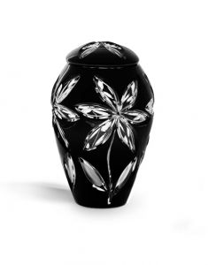 Crystal glass cremation urn with leaves