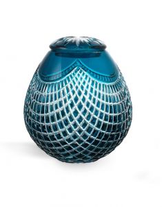 Crystal glass cremation urn with leaves