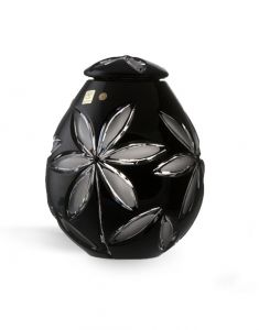 Crystal glass cremation urn with leaves