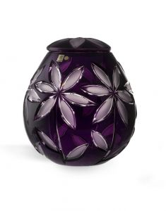 Crystal glass cremation urn with leaves