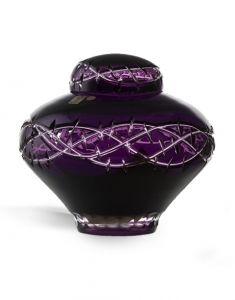 Crystal glass cremation urn with leaves