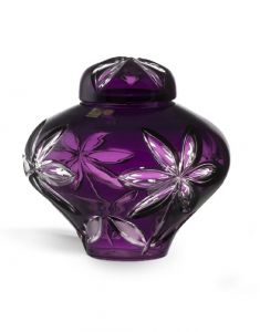 Crystal glass cremation urn with leaves