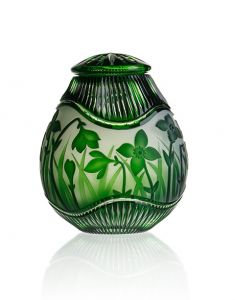 Crystal glass cremation urn with leaves