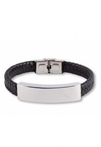 Braided cremation ashes holder black leather bracelet