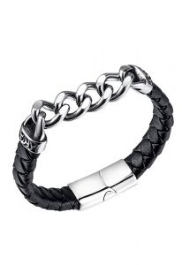 Braided cremation ashes holder black leather bracelet