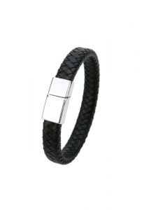 Braided cremation ashes holder black leather bracelet