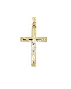 Memorial pendant 'Cross with Christ' 14 carat bicolor gold