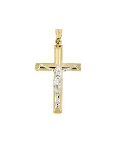 Memorial pendant 'Cross with Christ' 14 carat bicolor gold