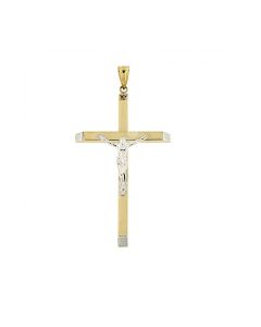 Memorial pendant 'Cross with Christ' 14 carat bicolor gold