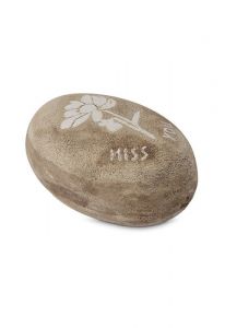 Memorial stone or grave marker 'Miss you' with flower