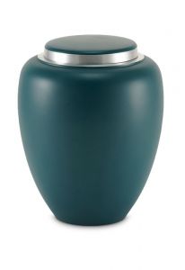 Brass cremation urn for ashes 'Sapphire' blue green