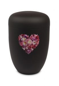 Black metal cremation urn for ashes – Flower heart