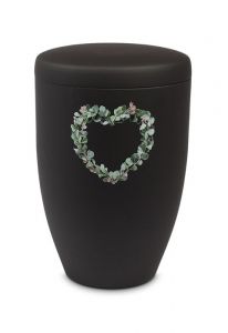 Black metal cremation urn for ashes – Eucalyptus heart