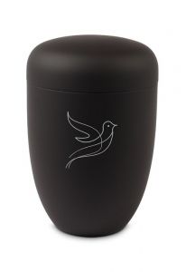 Black metal cremation urn for ashes – Line with dove