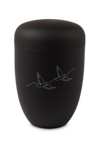 Black metal cremation urn for ashes – Line with two doves