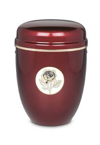 Red cremation urn made from steel 'Rose'
