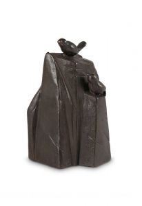 Bronze keepsake urn 'Birds on rock'