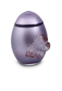 Lavender blue coloured glass keepsake urn with butterfly