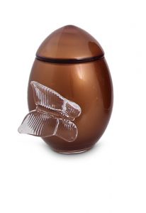 Rusty brown coloured glass keepsake urn with butterfly