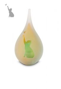 Frosted teardrop shaped glass cat urn in several colours