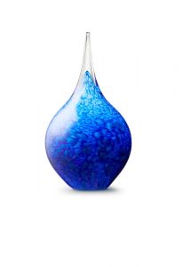 Teardrop glass keepsake urn for ashes 'Memory' blue mixed opaque