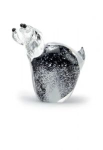 Crystal glass keepsake urn for ashes 'Dog' white/black