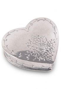 Pewter keepsake urn heart with roses