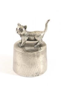 Cat small standing urn silver tin