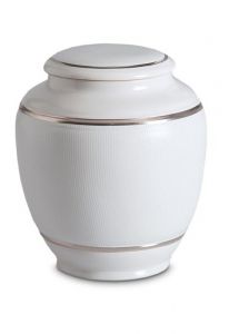 Porcelain cremation urn for ashes 'Classica' | White dots in relief with silver-colored edges