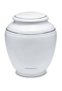 Porcelain cremation urn for ashes 'Classica' | Matte white with double platinum-colored edges