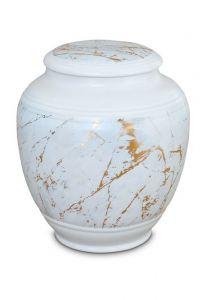 Porcelain cremation urn for ashes 'Classica' | Carrara marble with gold-colored veins