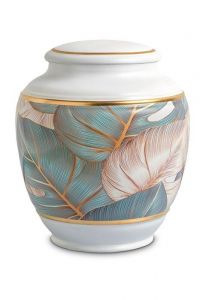 Porcelain cremation urn for ashes 'Classica' | Colored leaves with gold-colored edges