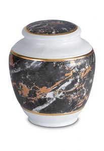 Porcelain cremation urn for ashes 'Classica' | Black marble motif with gold-colored edges