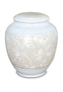 Porcelain cremation urn for ashes 'Classica' with beige floral motif