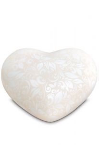 Half-standing heart cremation urn for ashes with floral motif from the Love Collection