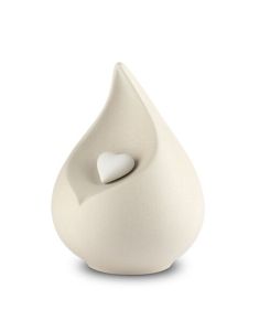 Porcelain teardrop urn ‘Celest’ - light beige with white heart