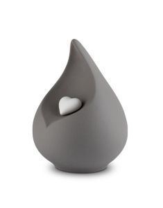 Porcelain teardrop urn ‘Celest’ - grey with white heart