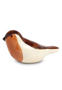 Ceramic keepsake ashes urn 'Bird' rusty brown / beige