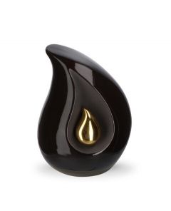Teardrop cremation keepsake urn for ashess black with small gold-coloured teardrop in various sizes