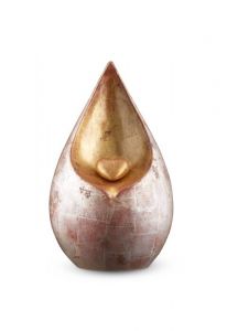 Teardrop cremation urn for ashes with gold-coloured heart - silver-coloured with gold leaf