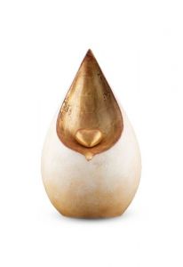 Teardrop cremation urn for ashes with gold-coloured heart - white with gold leaf