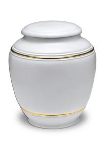 White funeral urn porcelain with gold stripe